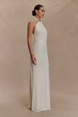 Elyna Ivory Slinky Halter Maxi Dress