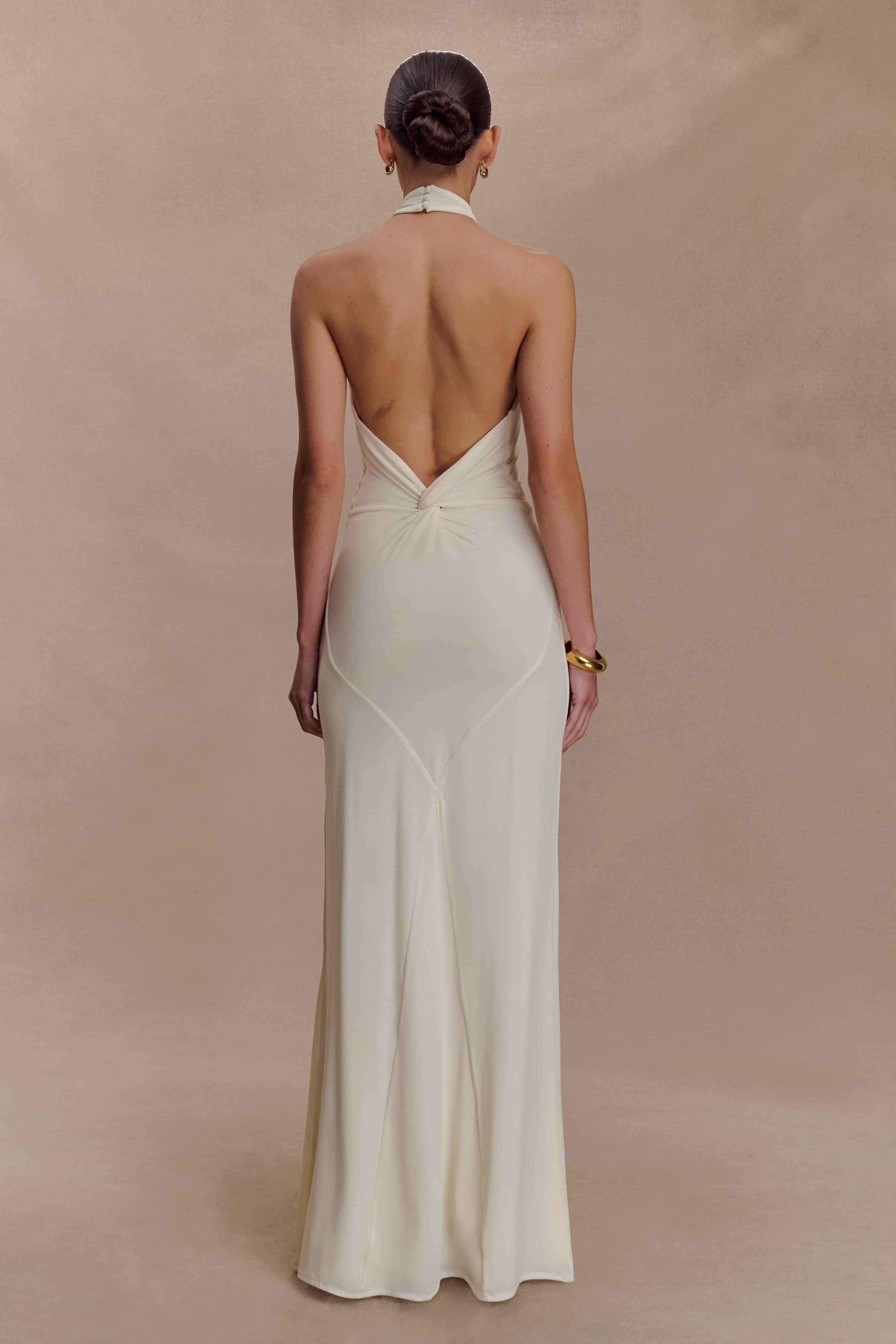 Elyna Ivory Slinky Halter Maxi Dress