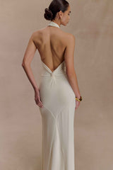 Elyna Ivory Slinky Halter Maxi Dress