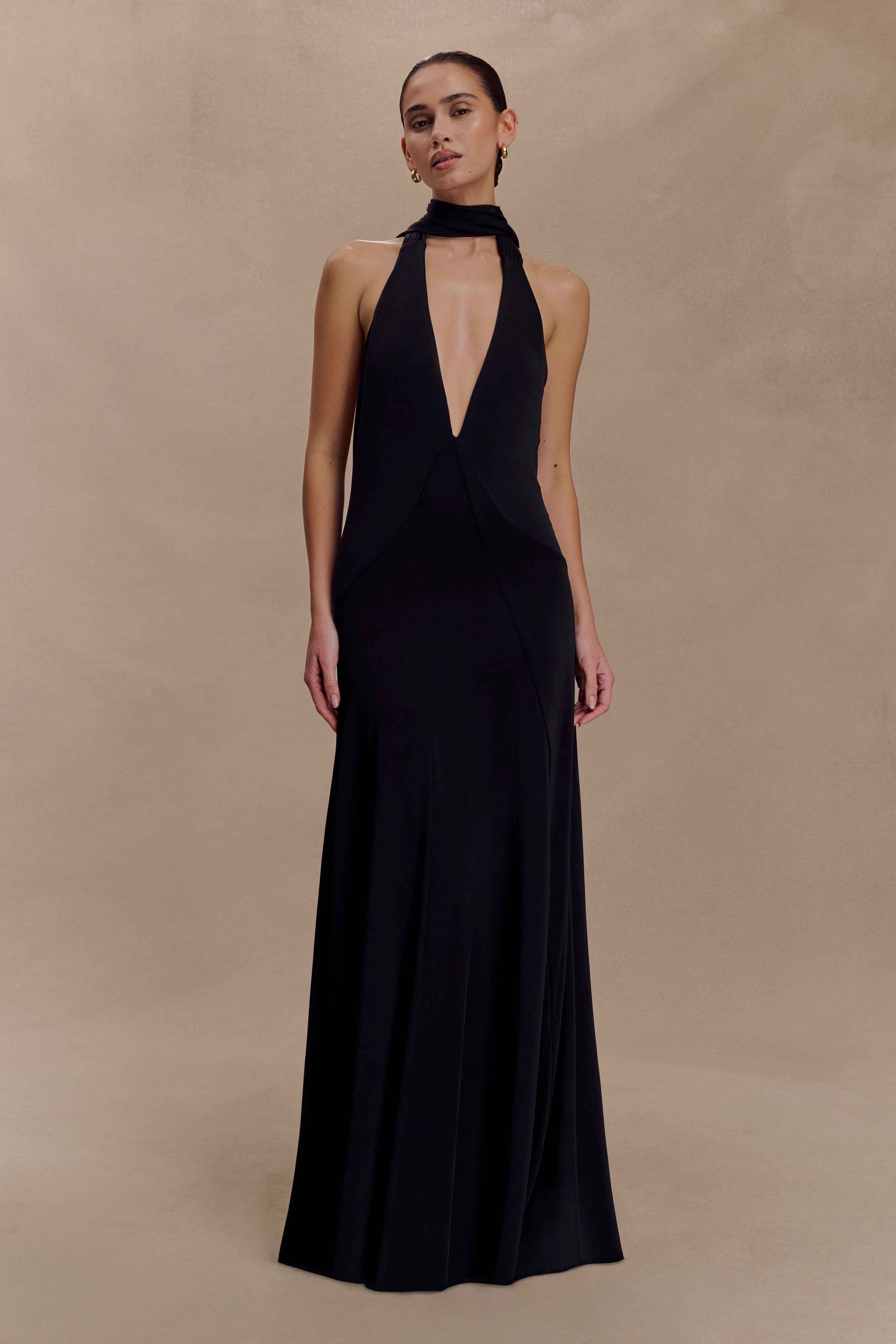 Juliet Black Slinky Maxi Dress with Scarf