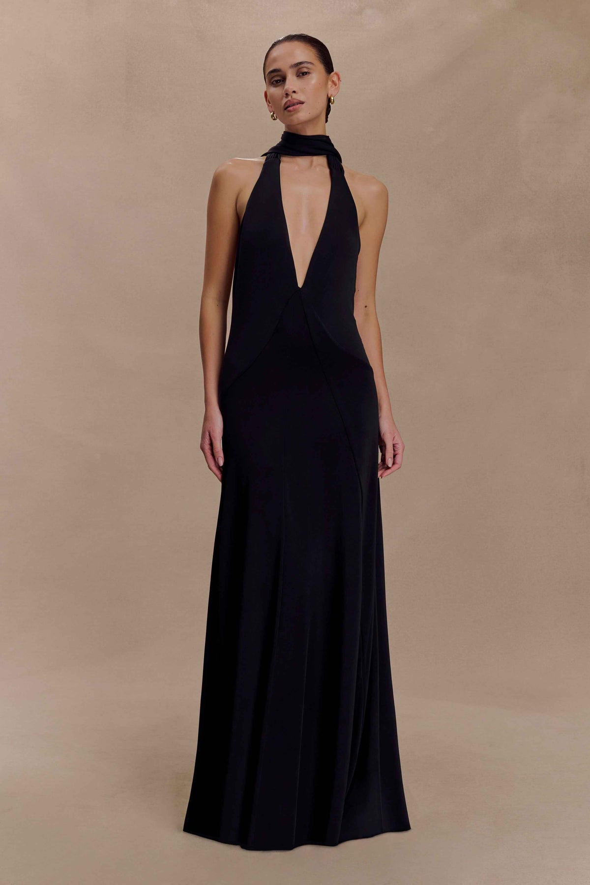 Juliet Black Slinky Maxi Dress with Scarf