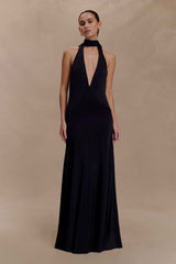 Juliet Black Slinky Maxi Dress with Scarf