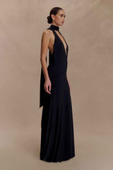 Juliet Black Slinky Maxi Dress with Scarf