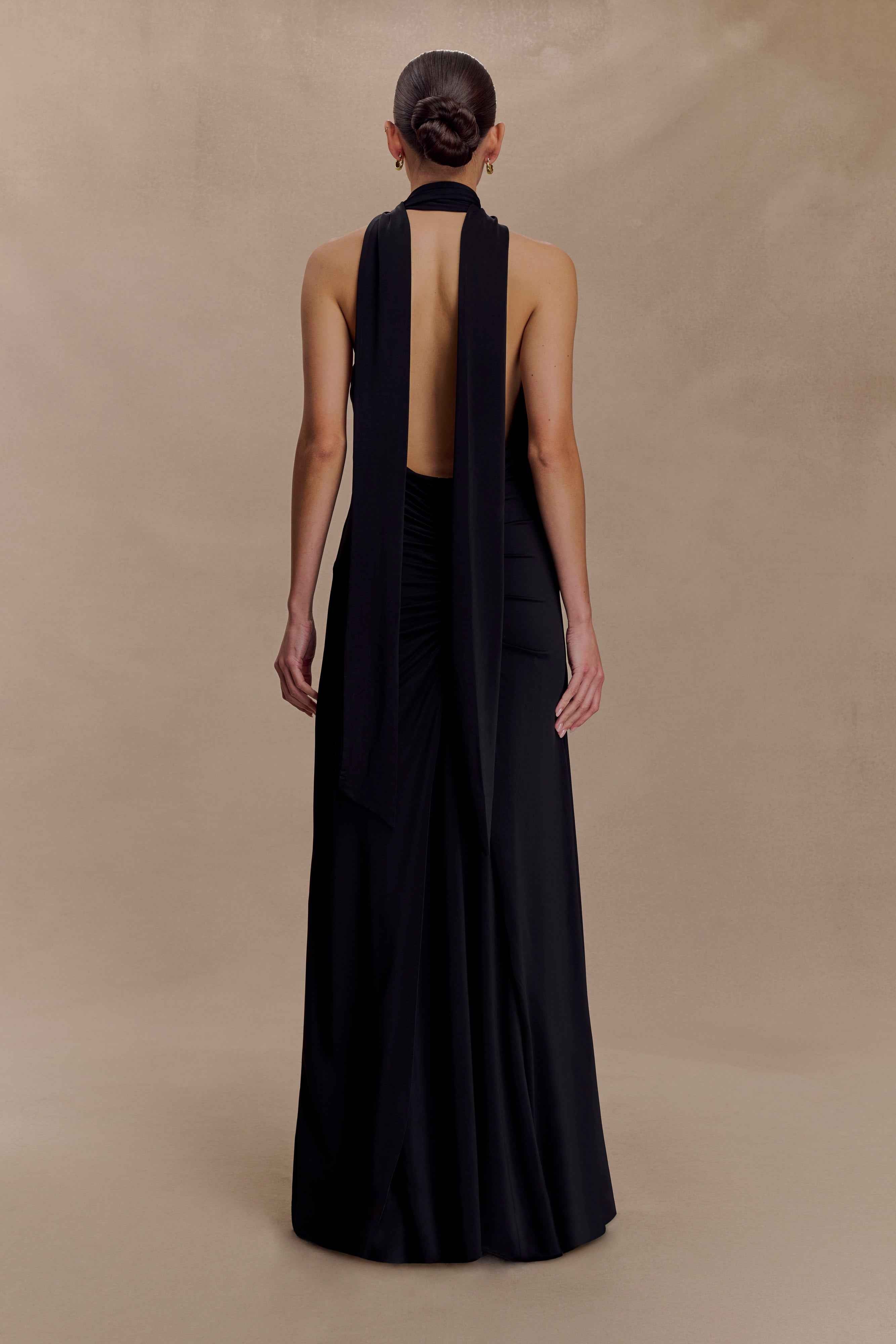 Juliet Black Slinky Maxi Dress with Scarf
