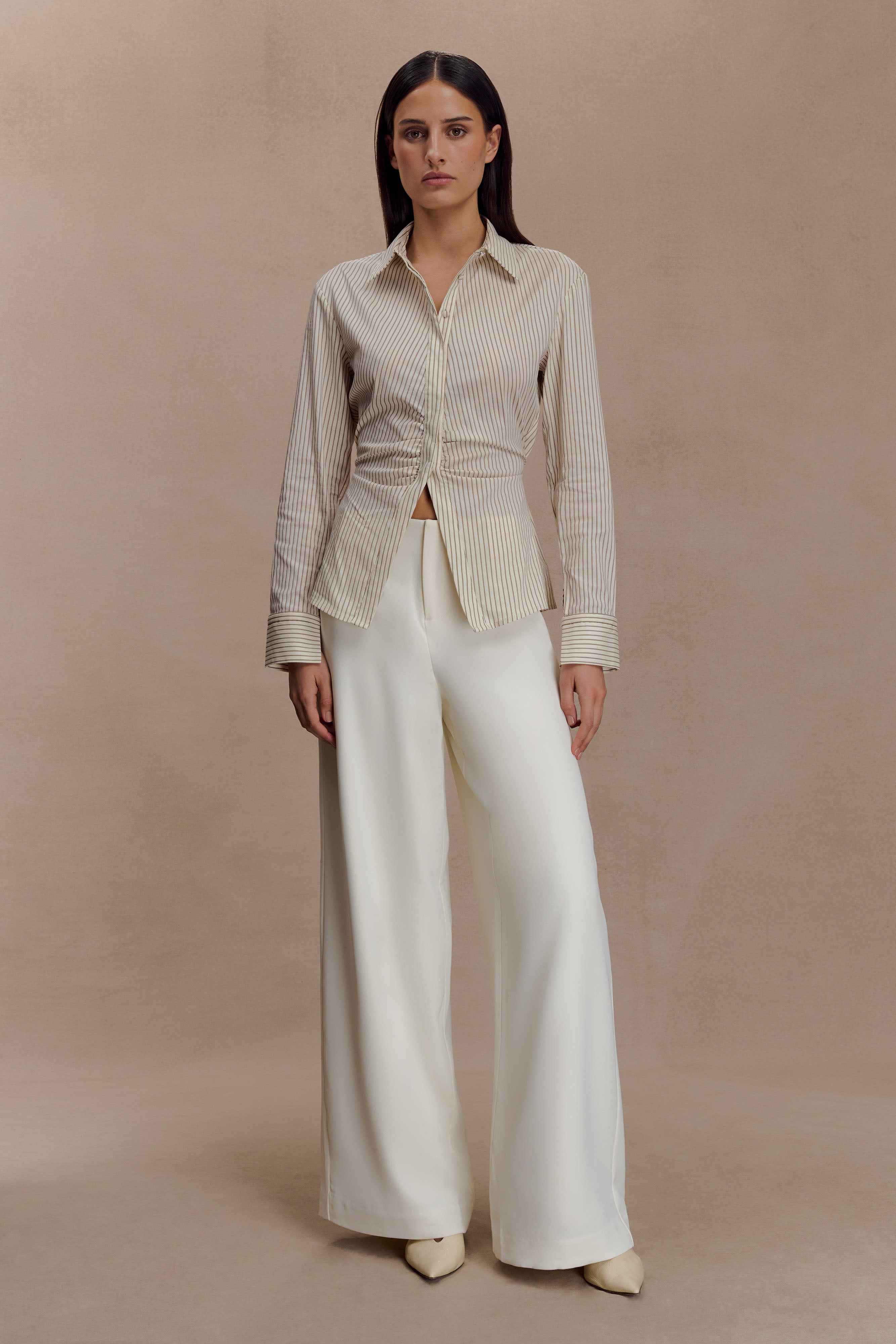 Millie Beige Pinstripe Tie Back Shirt