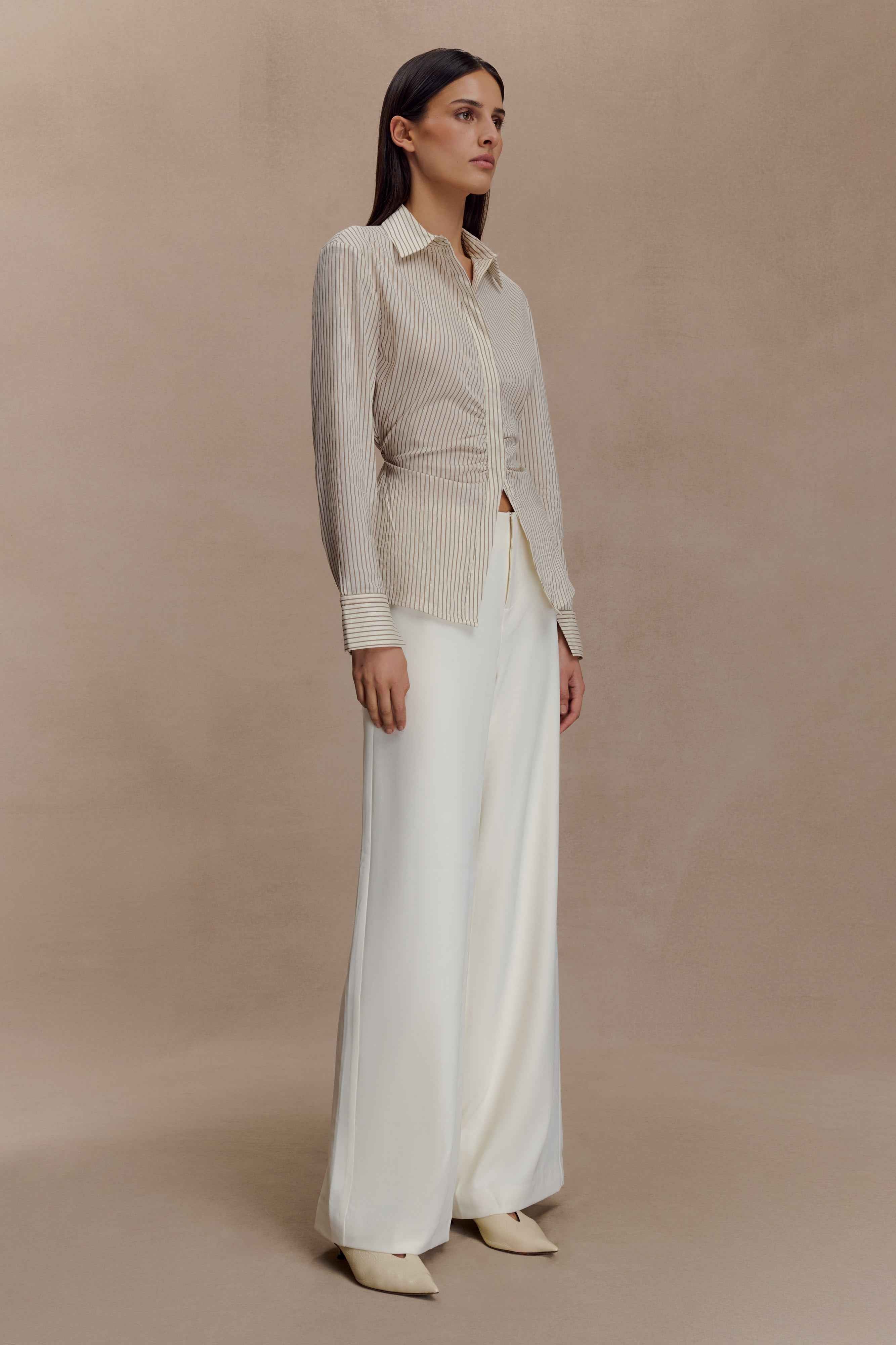 Millie Beige Pinstripe Tie Back Shirt