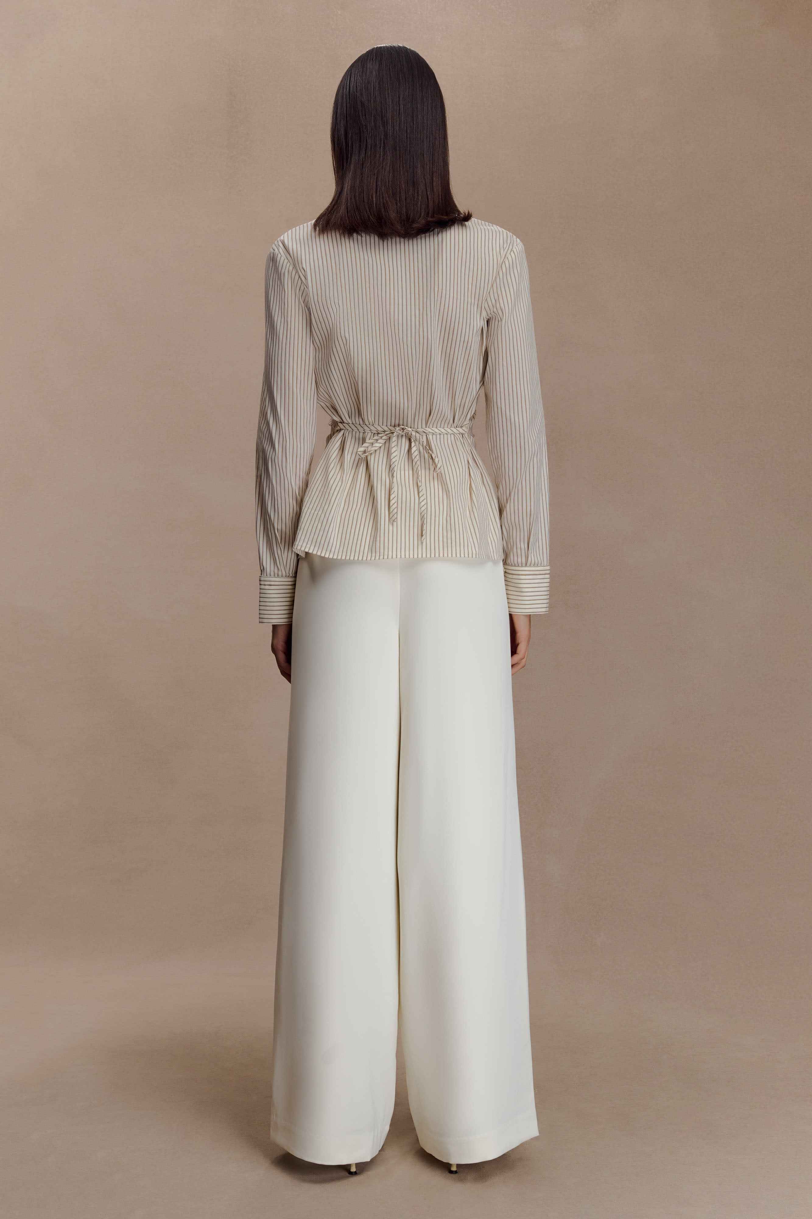Millie Beige Pinstripe Tie Back Shirt