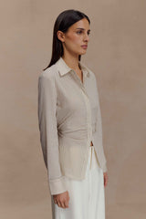 Millie Beige Pinstripe Tie Back Shirt