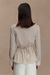 Millie Beige Pinstripe Tie Back Shirt