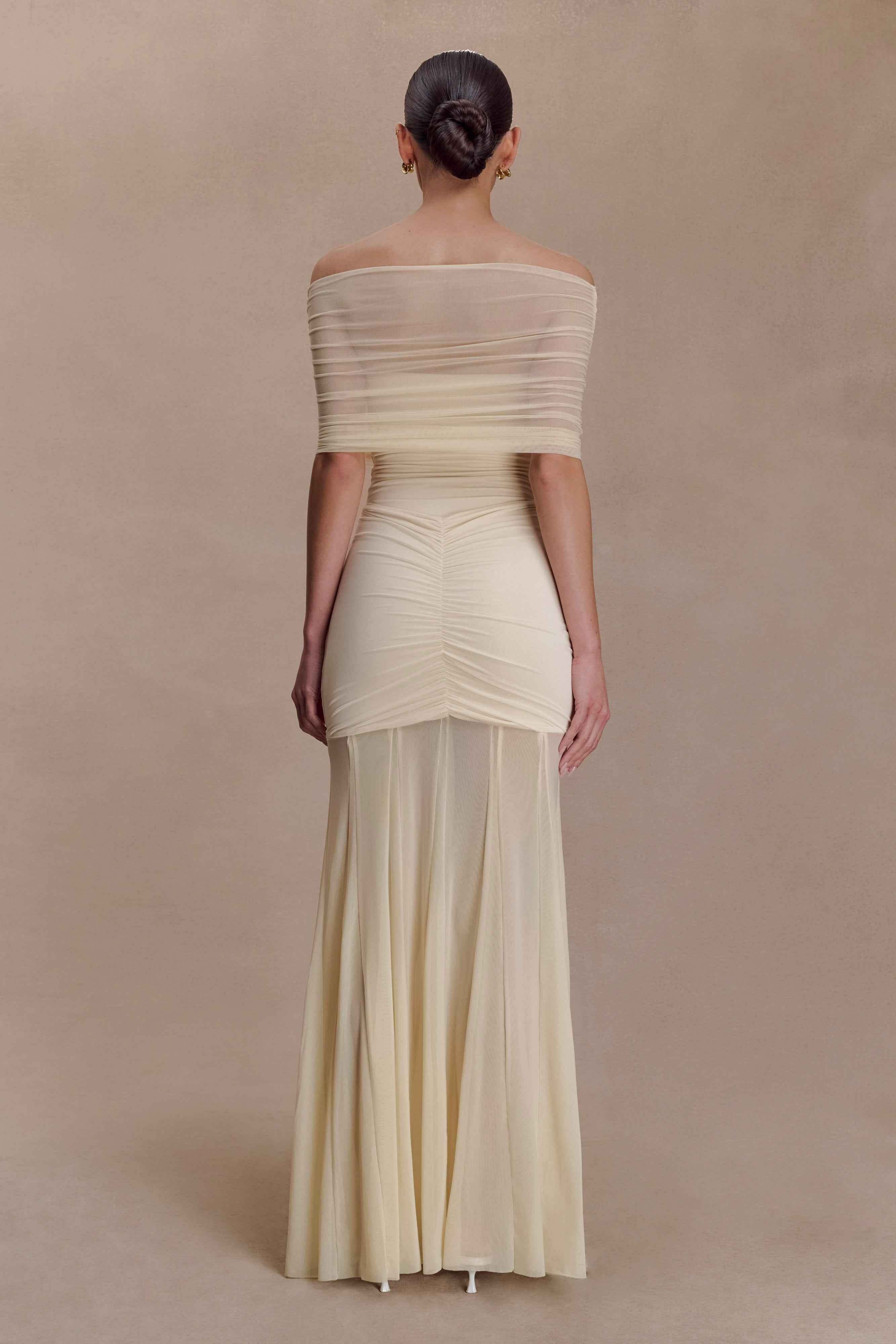 Caspian Ivory Off Shoulder Maxi Dress