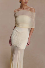 Caspian Ivory Off Shoulder Maxi Dress