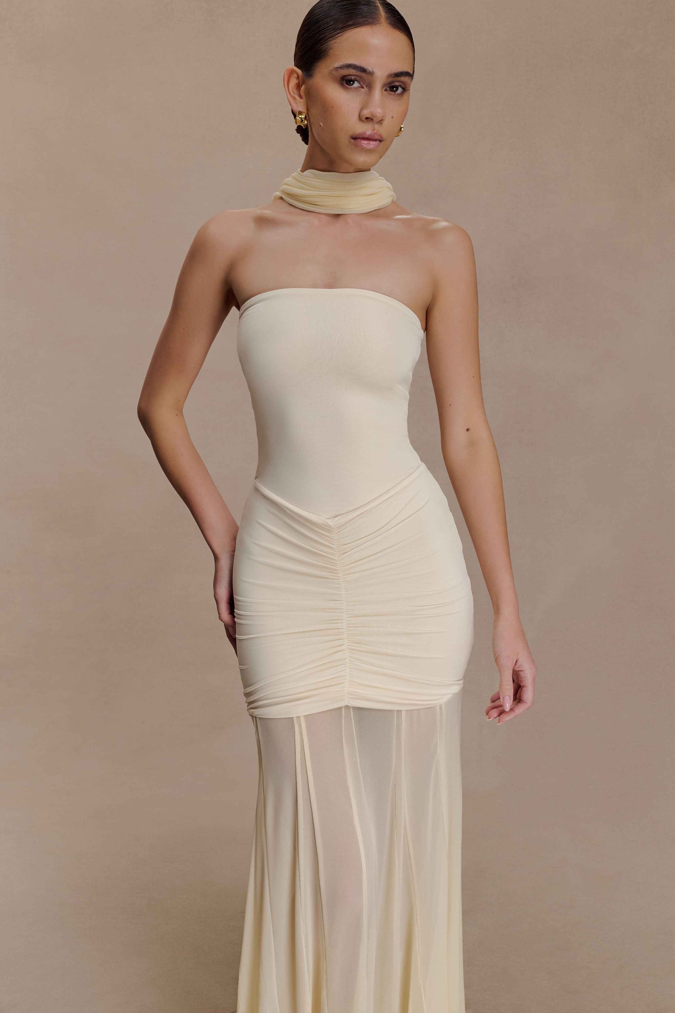 Caspian Ivory Off Shoulder Maxi Dress