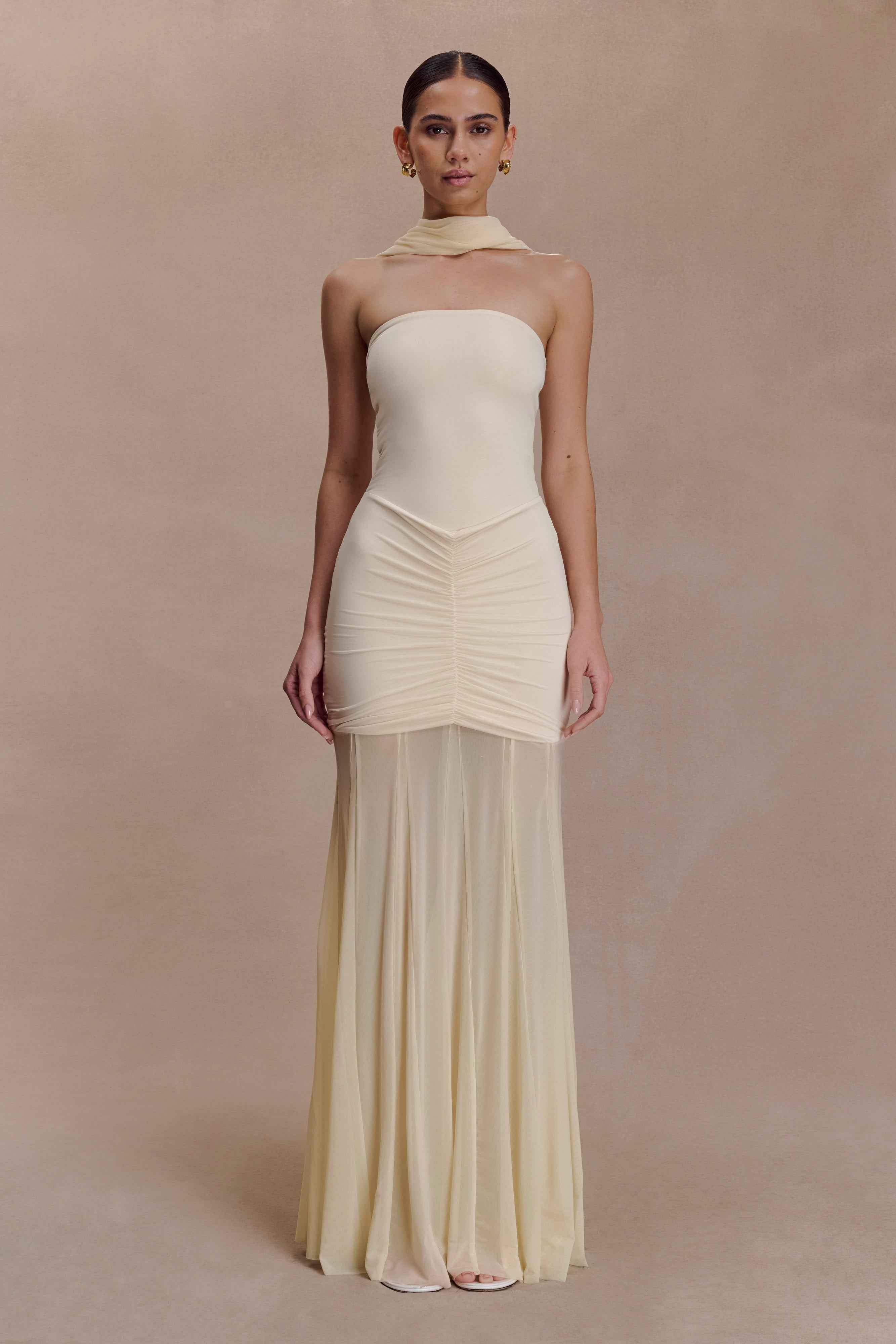 Caspian Ivory Off Shoulder Maxi Dress