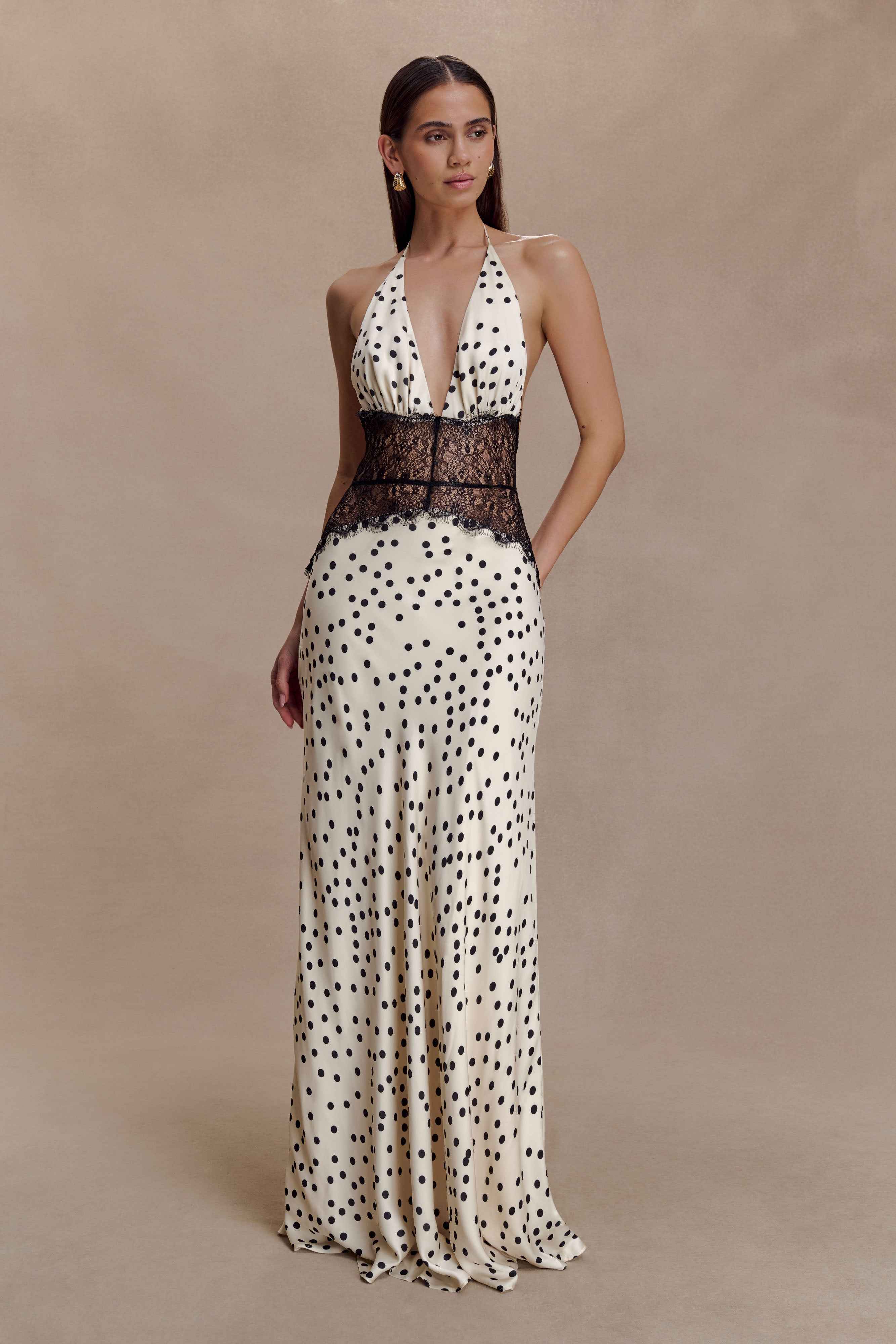 Dinah Polkadot Lace Satin Maxi Dress
