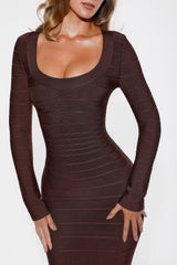 Chocolat Long Sleeve Bandage Maxi Dress