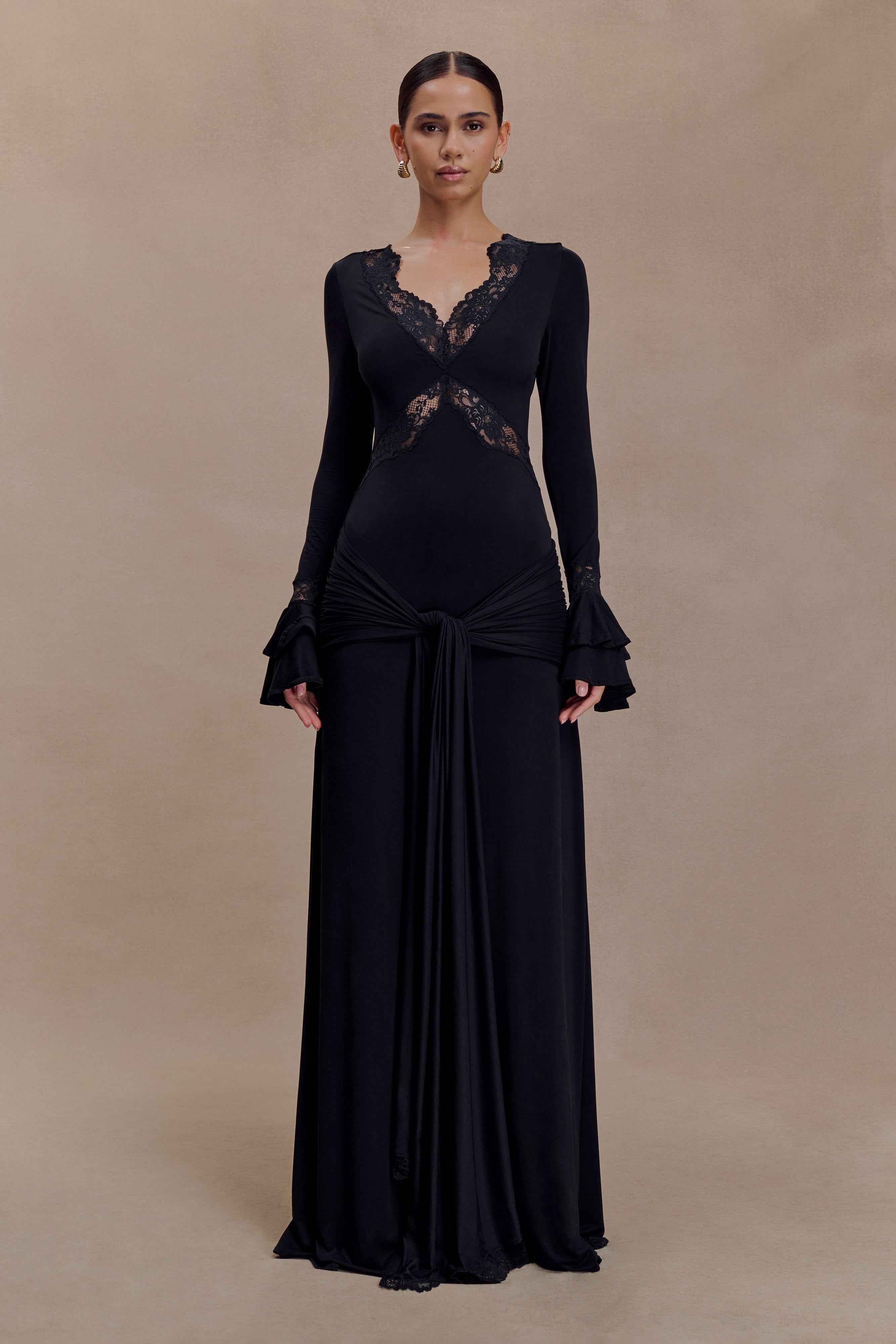 Electra Black Slinky Lace Maxi Dress