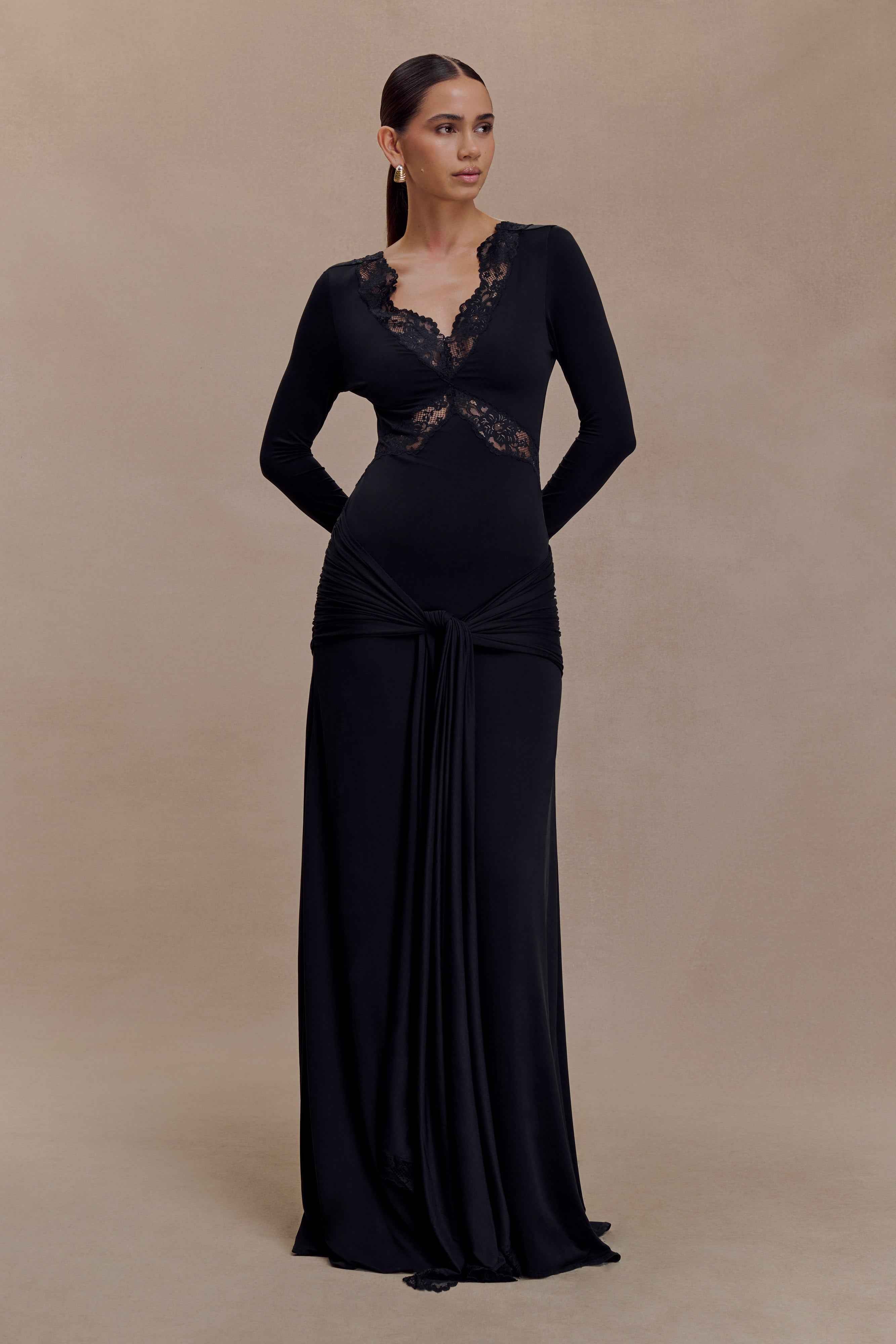 Electra Black Slinky Lace Maxi Dress