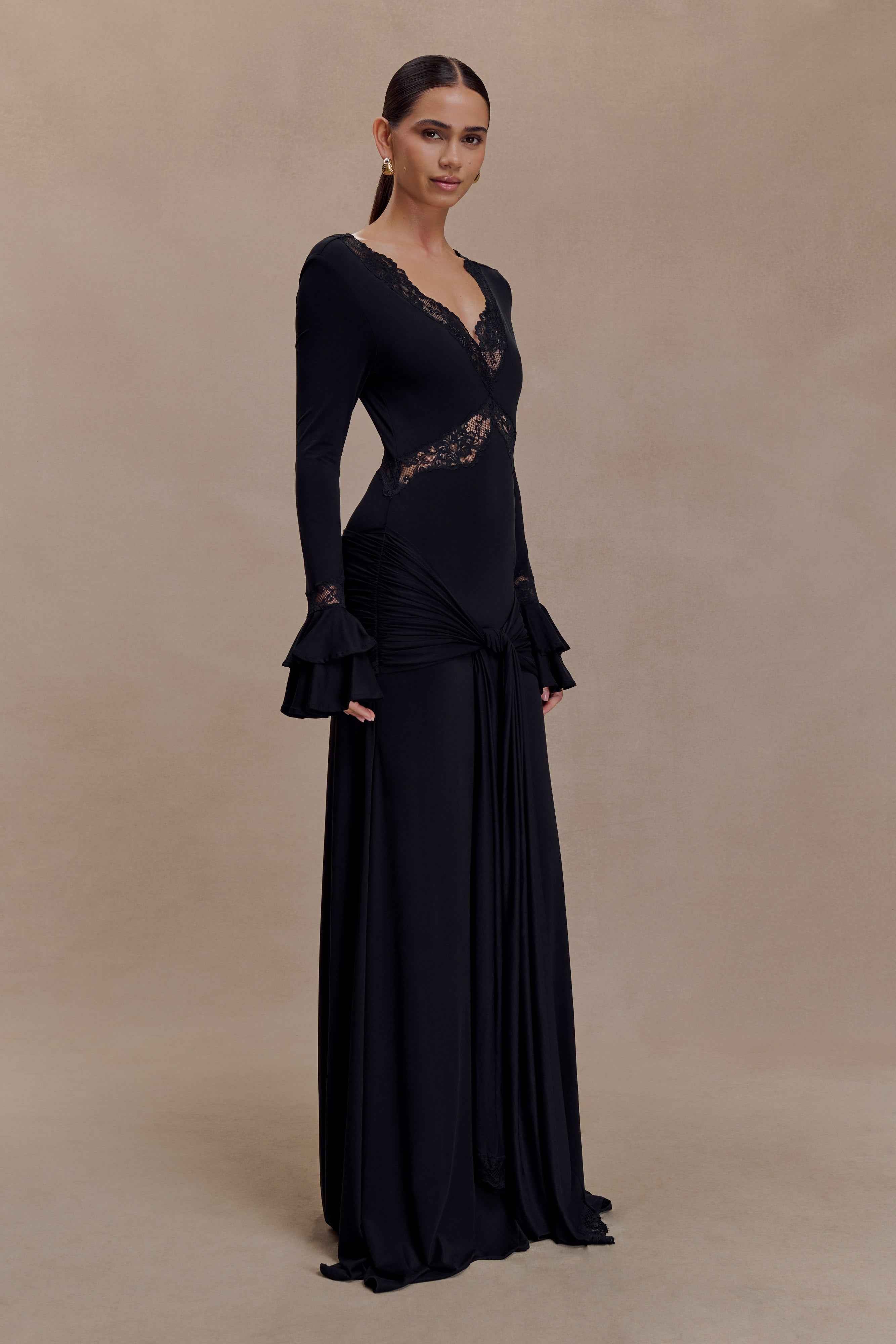 Electra Black Slinky Lace Maxi Dress