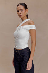 Anna White One Shoulder Modal Top
