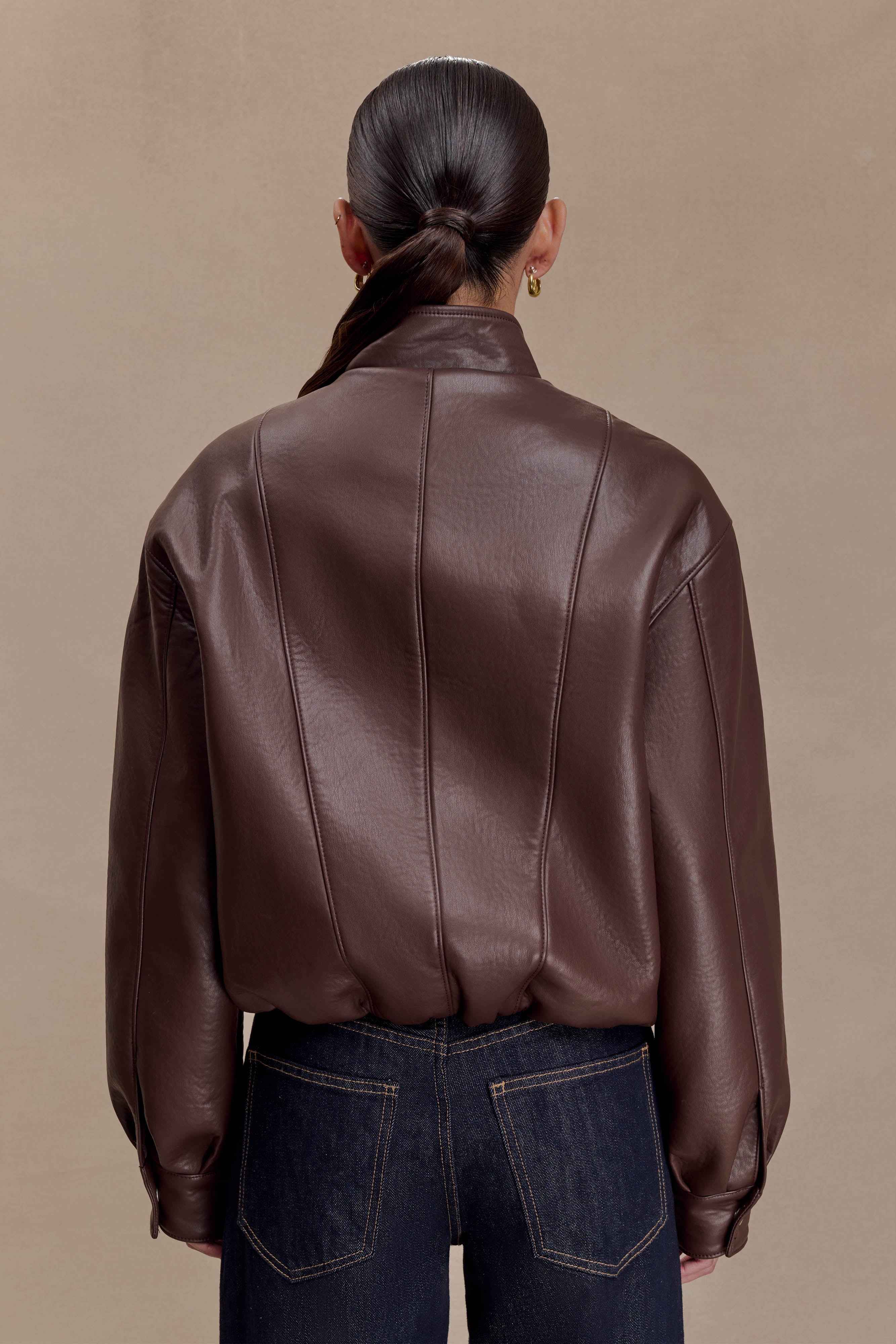 Curtis Dark Chocolate Faux Leather Bomber Jacket