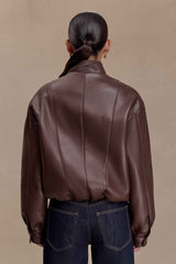 Curtis Dark Chocolate Faux Leather Bomber Jacket