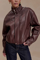 Curtis Dark Chocolate Faux Leather Bomber Jacket