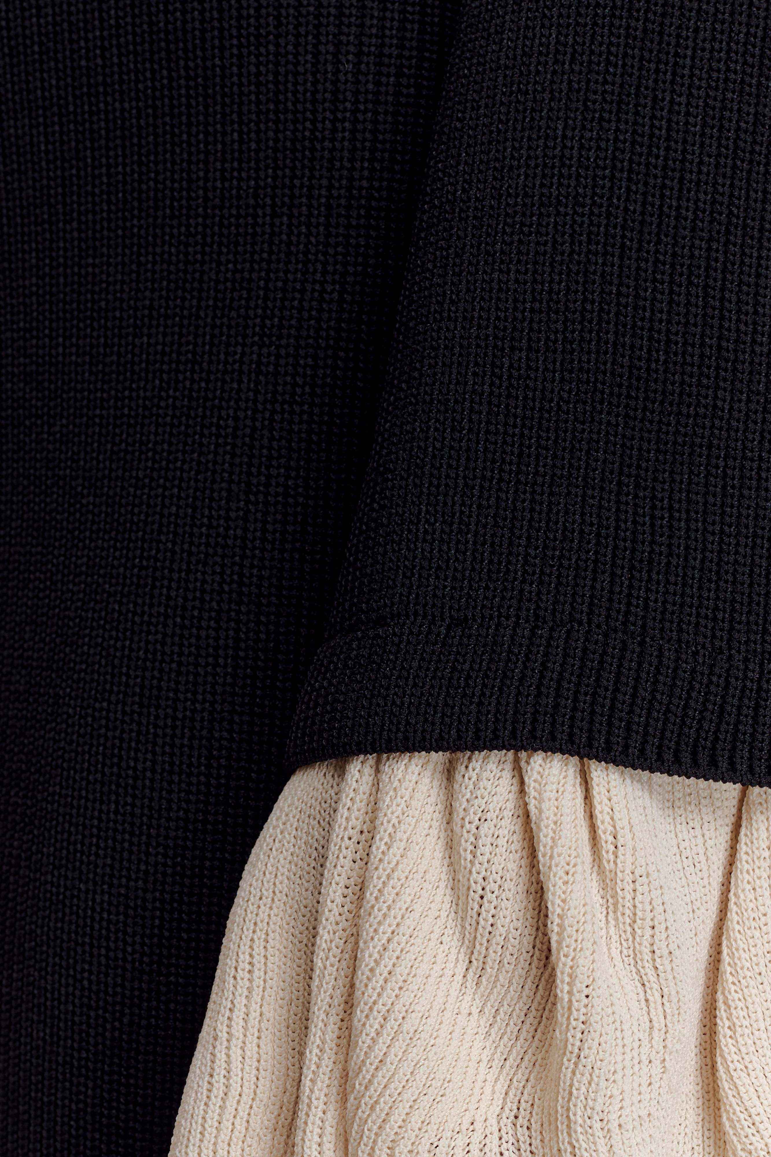 Amirose Black Ruffle Knit Midi Dress