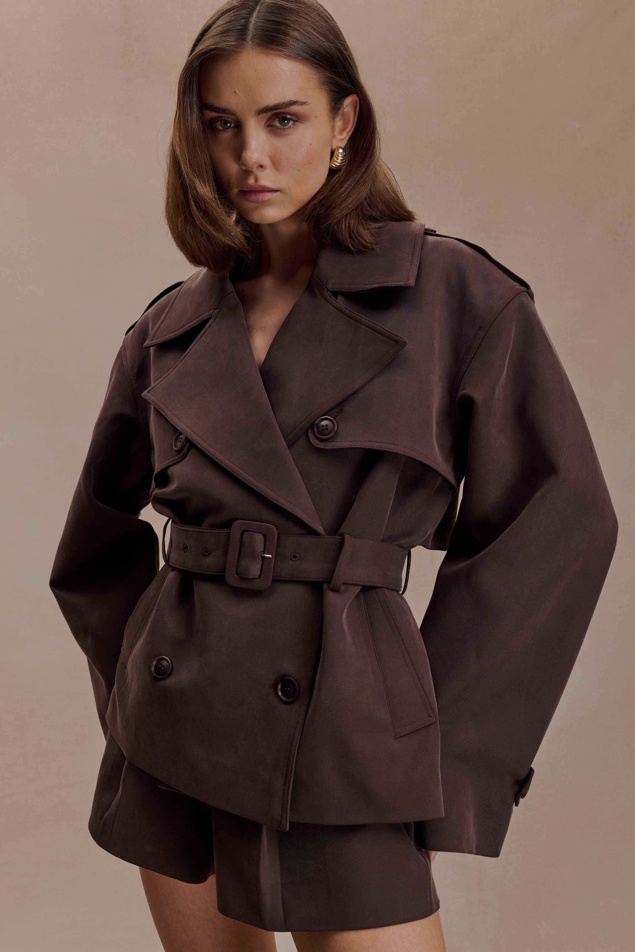 Cornelia Chocolate Alden Short Trench Jacket
