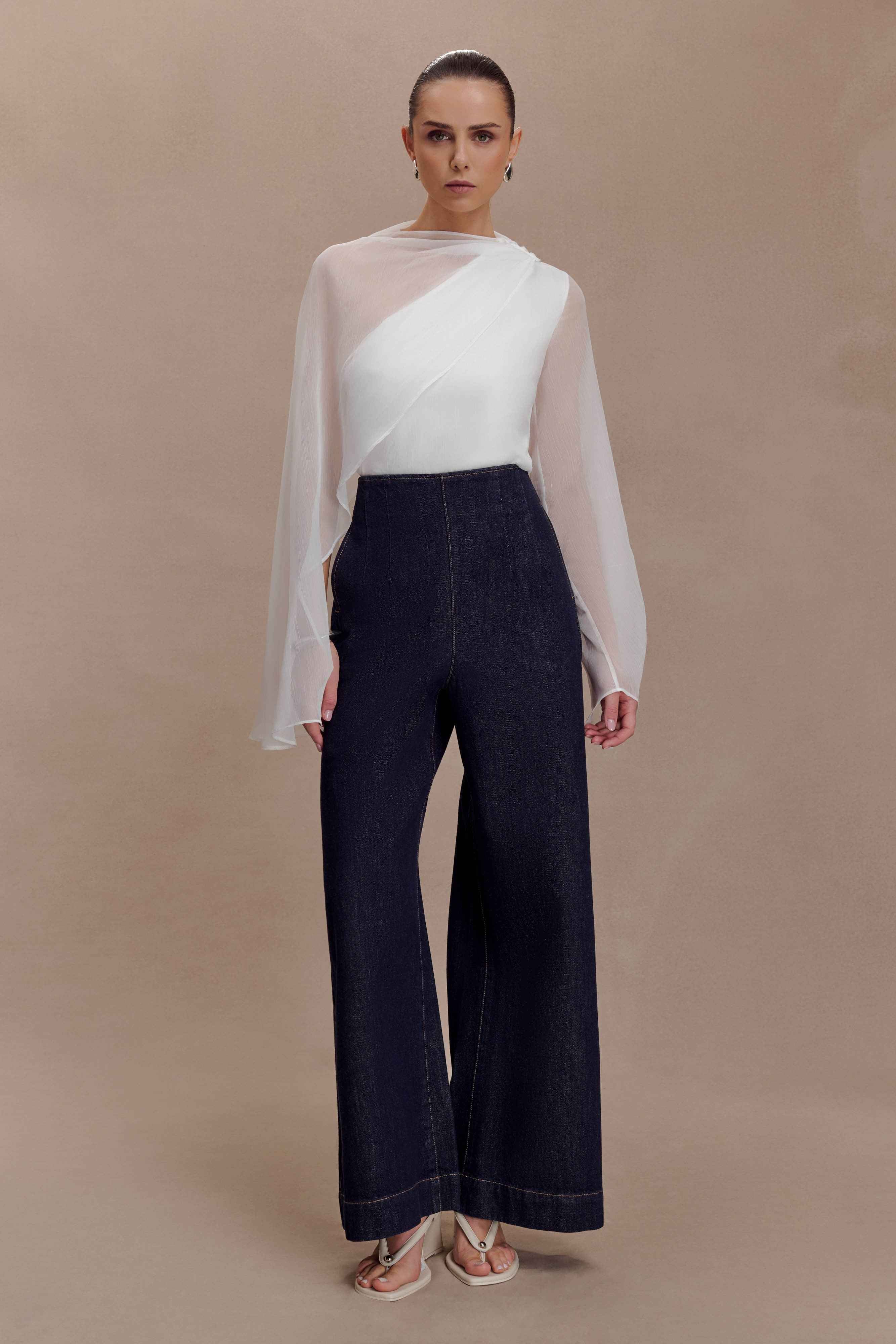 Ida White Asymmetrical Cape Top
