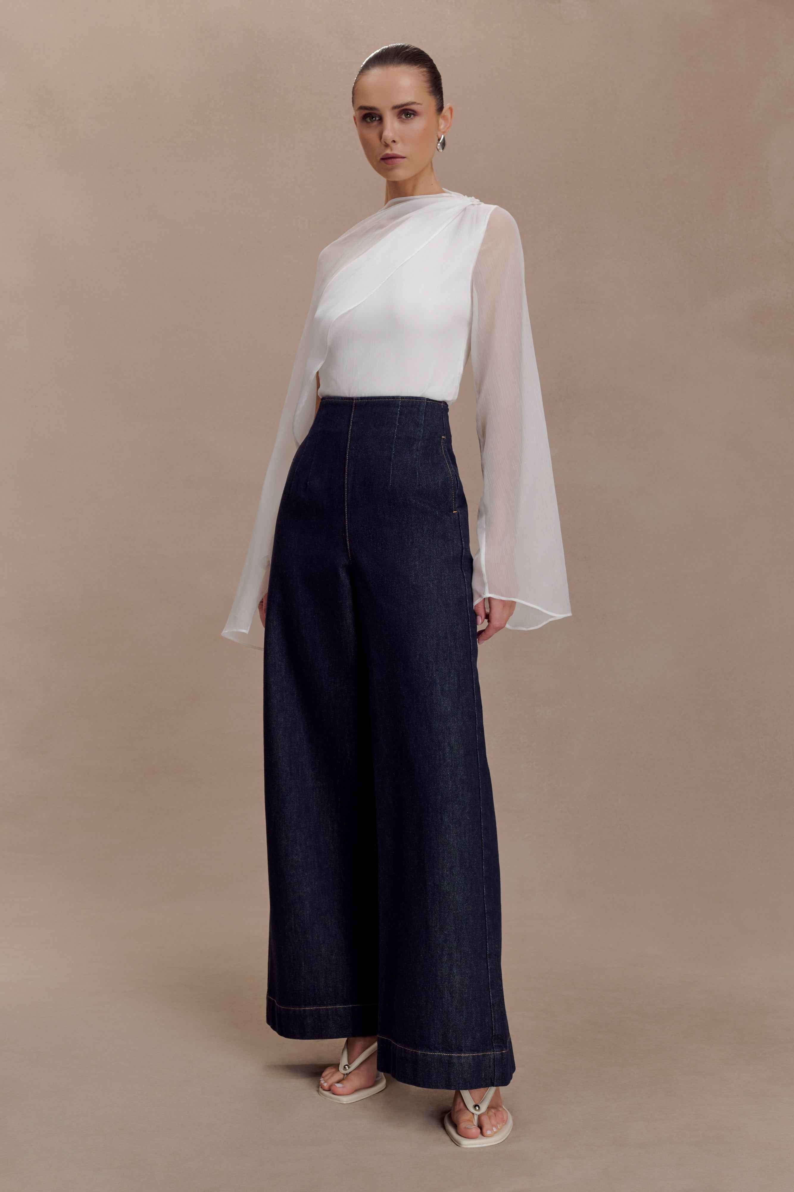 Ida White Asymmetrical Cape Top