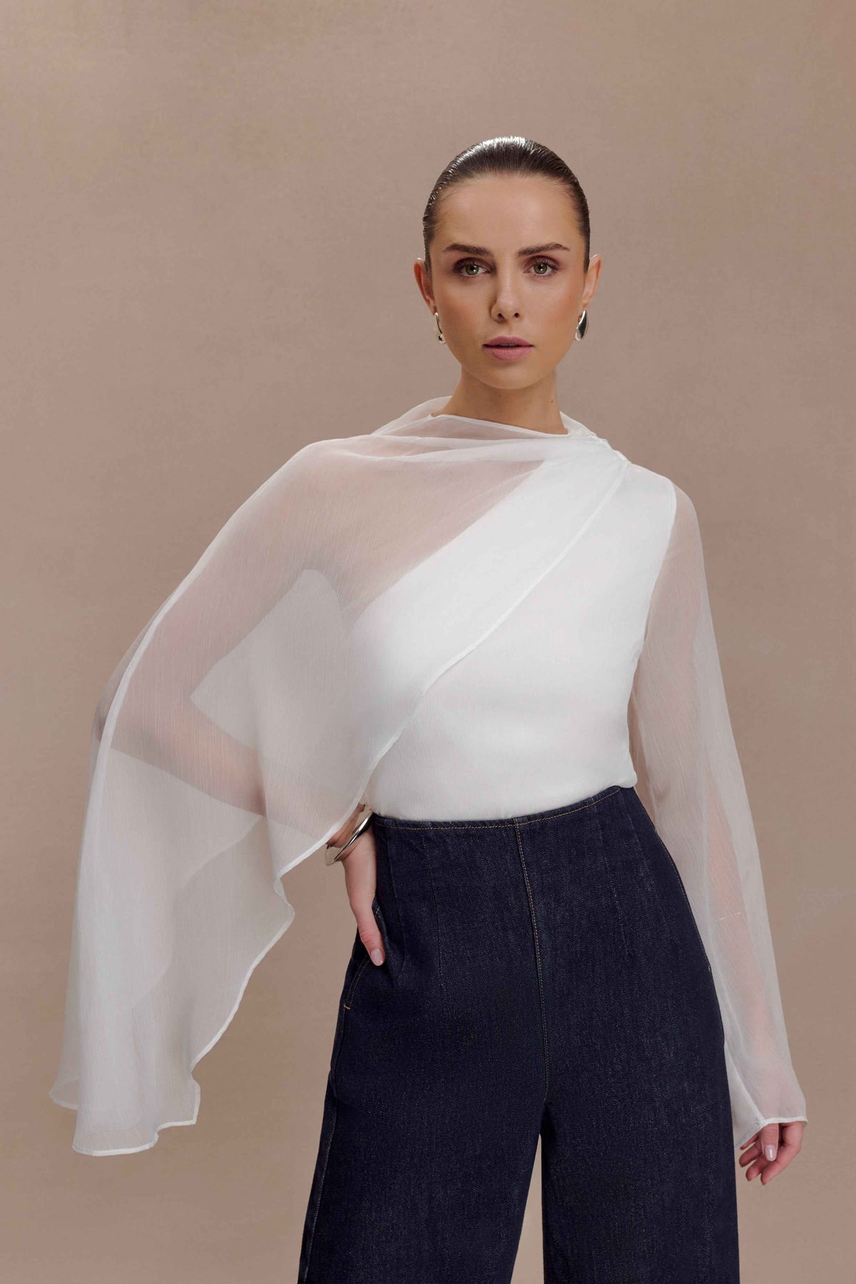 Ida White Asymmetrical Cape Top