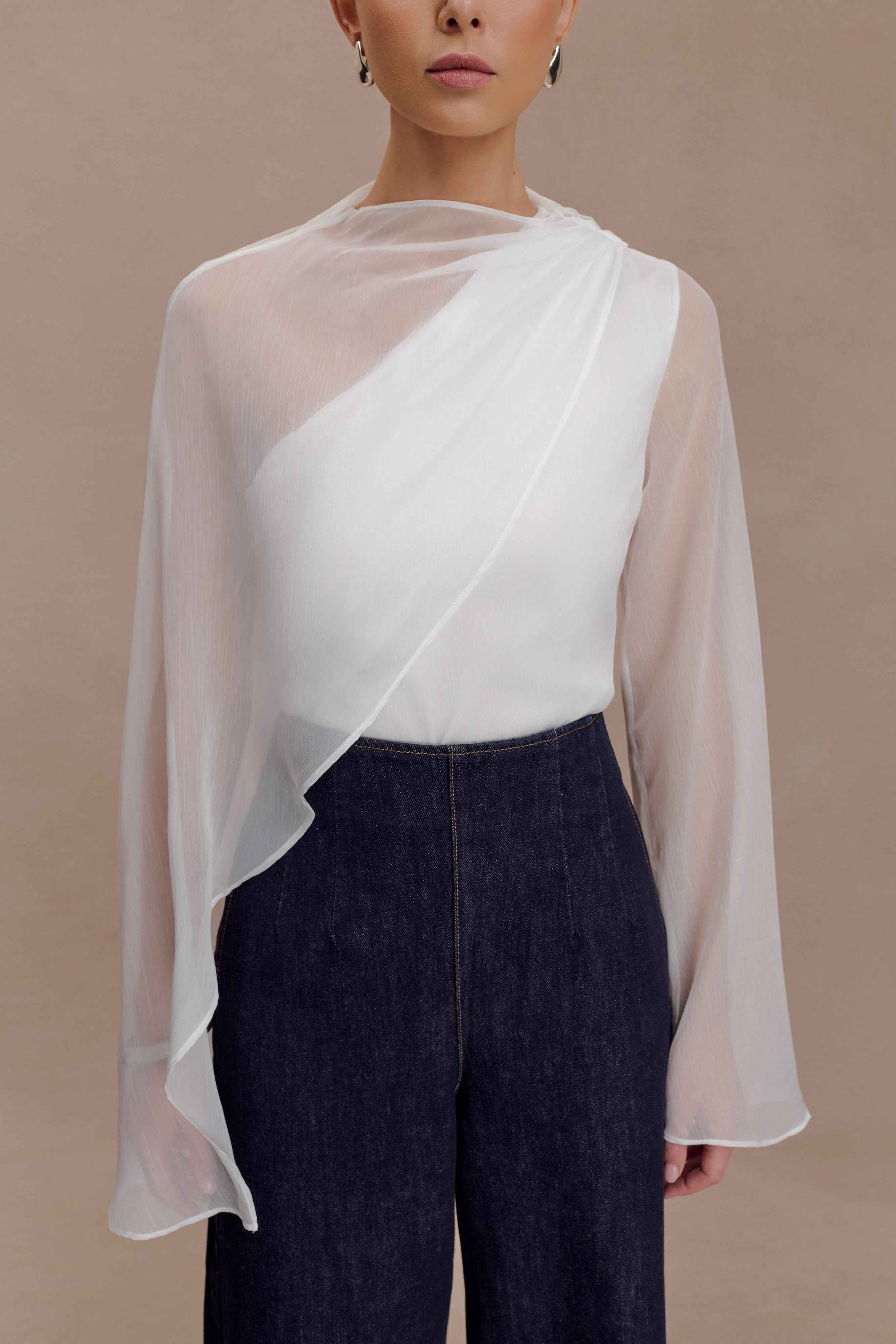 Ida White Asymmetrical Cape Top