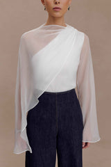 Ida White Asymmetrical Cape Top