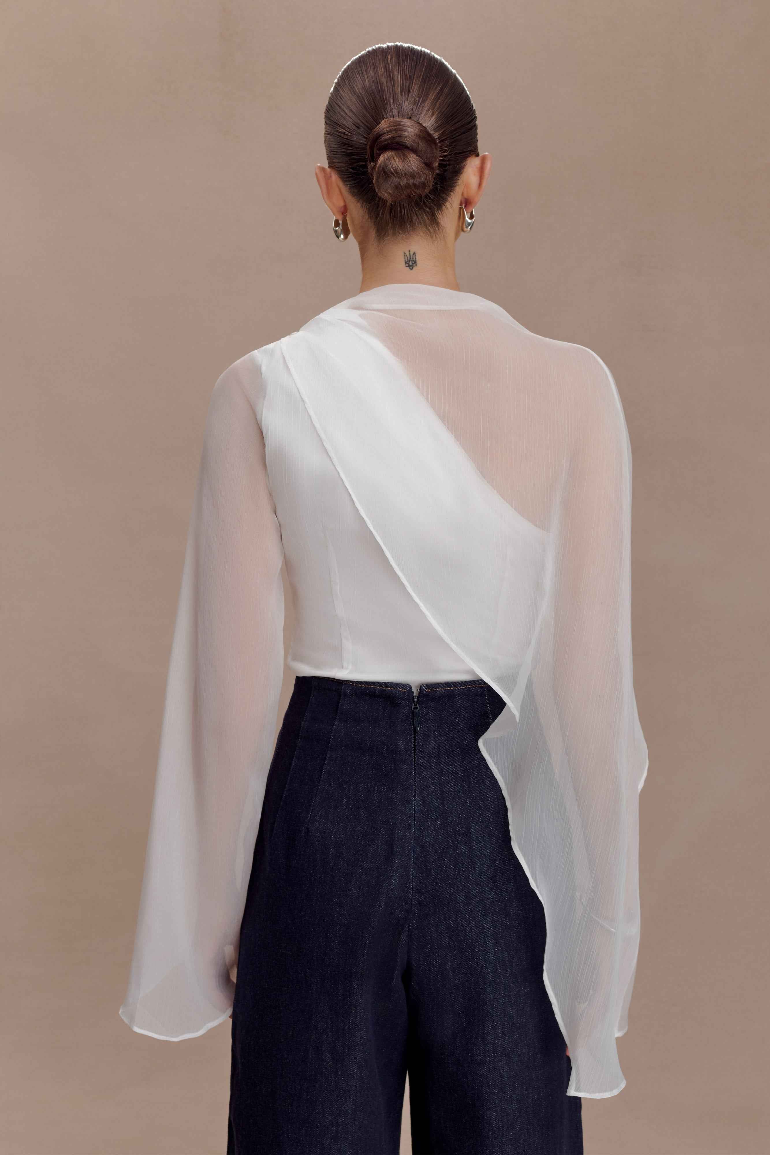 Ida White Asymmetrical Cape Top