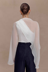 Ida White Asymmetrical Cape Top