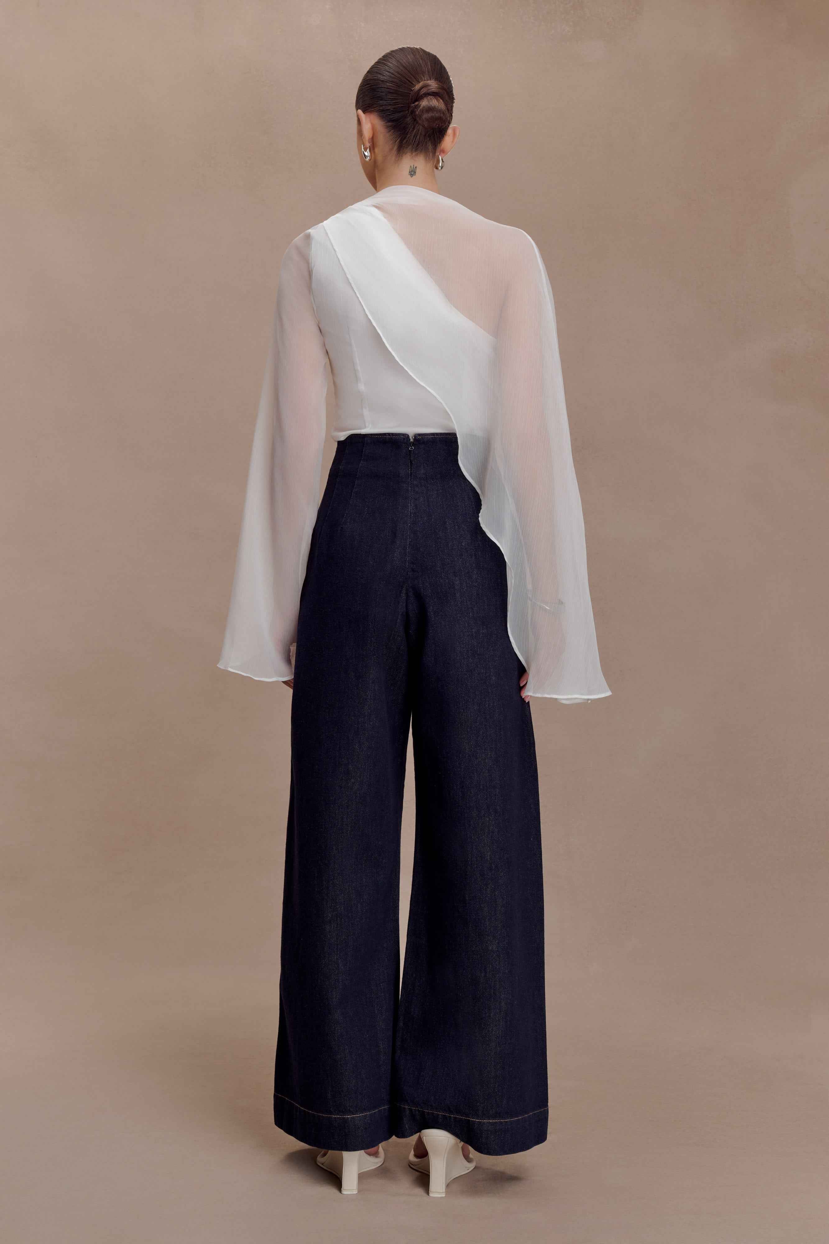 Ida White Asymmetrical Cape Top