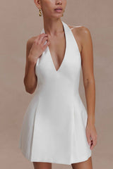 Cornelia White Halter Neck Mini Dress