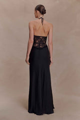 Sascha Black Lace Satin Maxi Dress