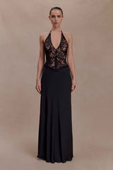 Sascha Black Lace Satin Maxi Dress