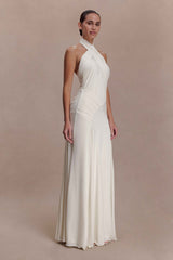 Indira Ivory Gathered Halter Maxi Dress