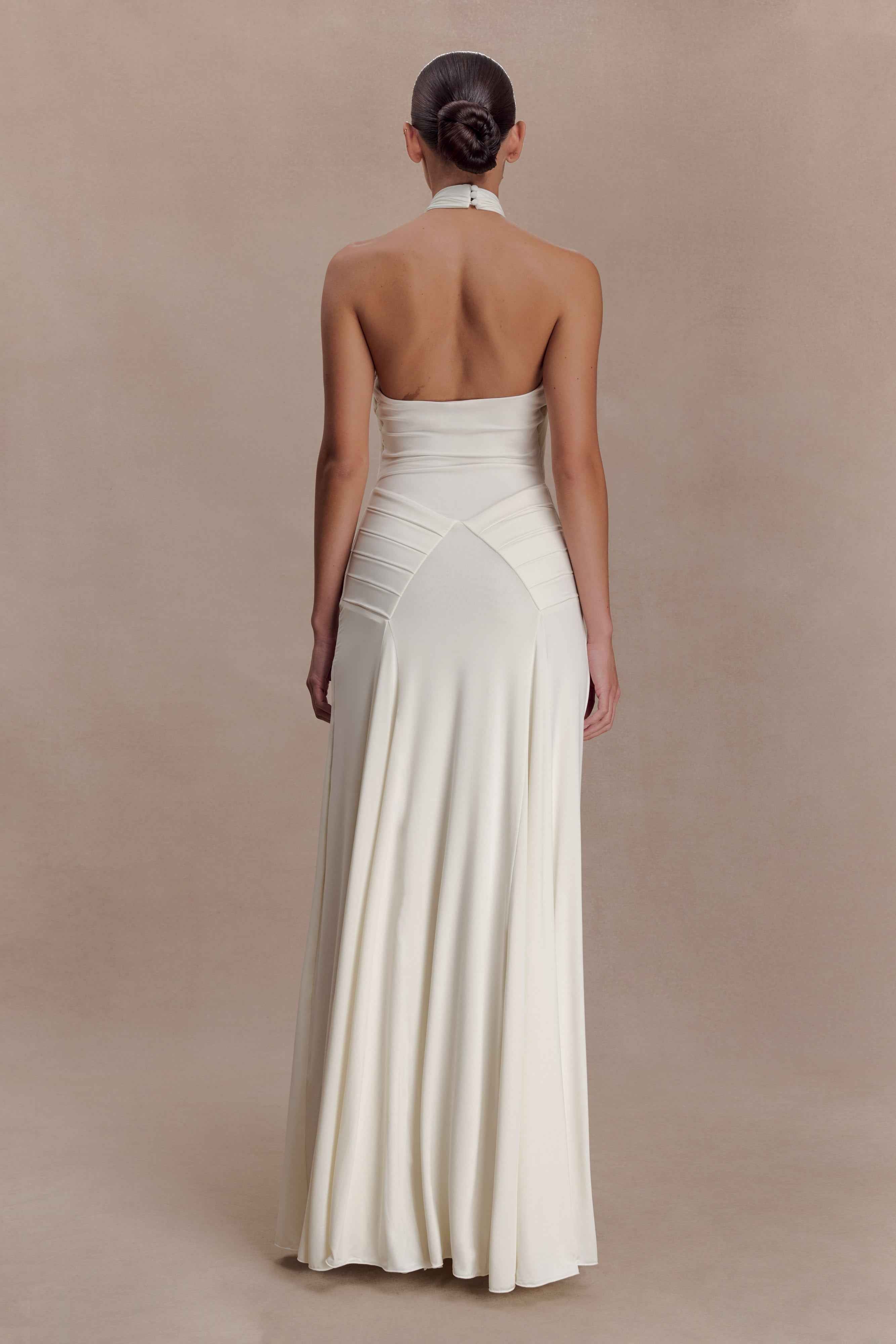 Indira Ivory Gathered Halter Maxi Dress