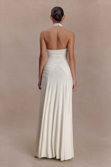 Indira Ivory Gathered Halter Maxi Dress