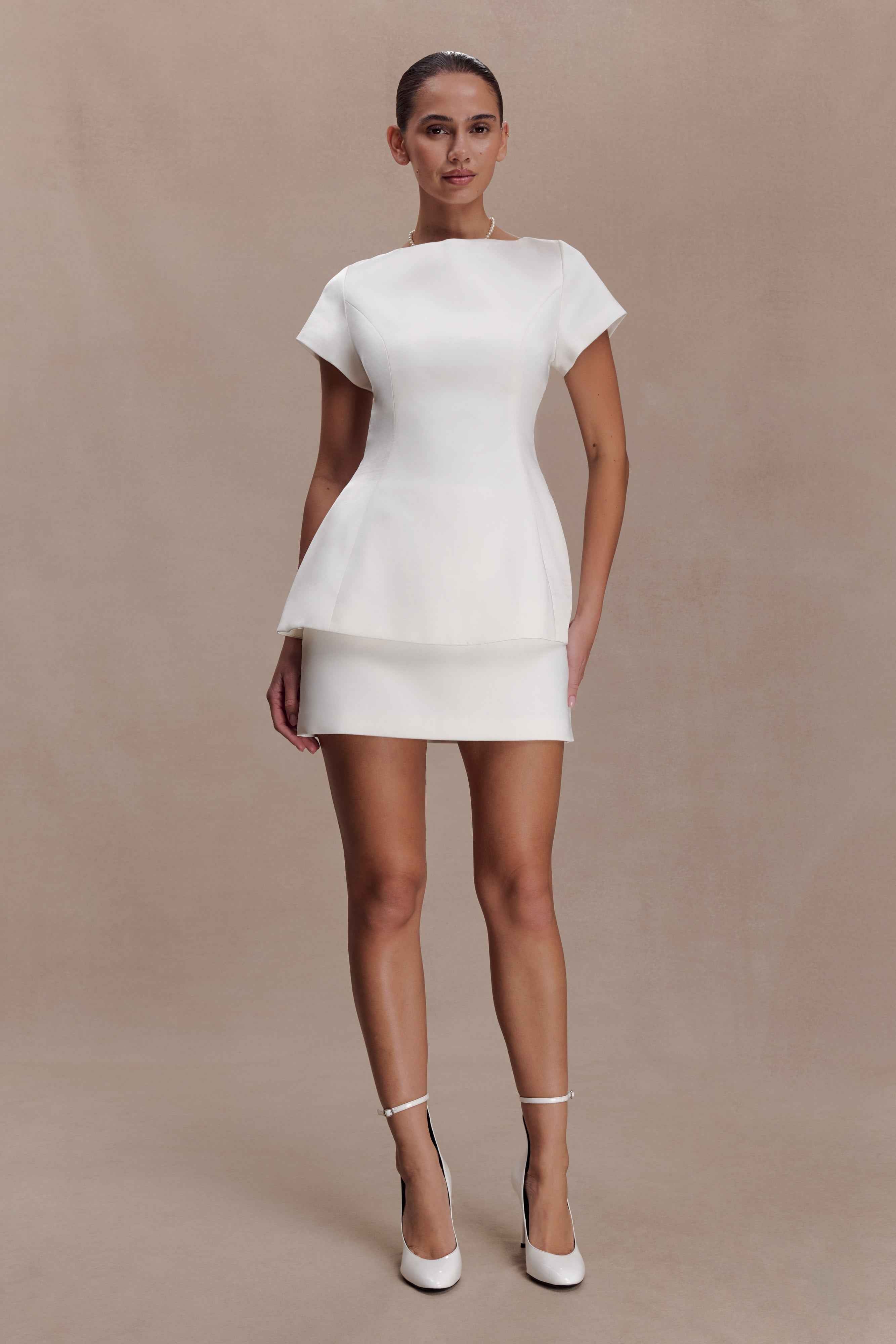 Adeline White Satin Mini Skirt