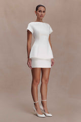Adeline White Satin Short Sleeve Top