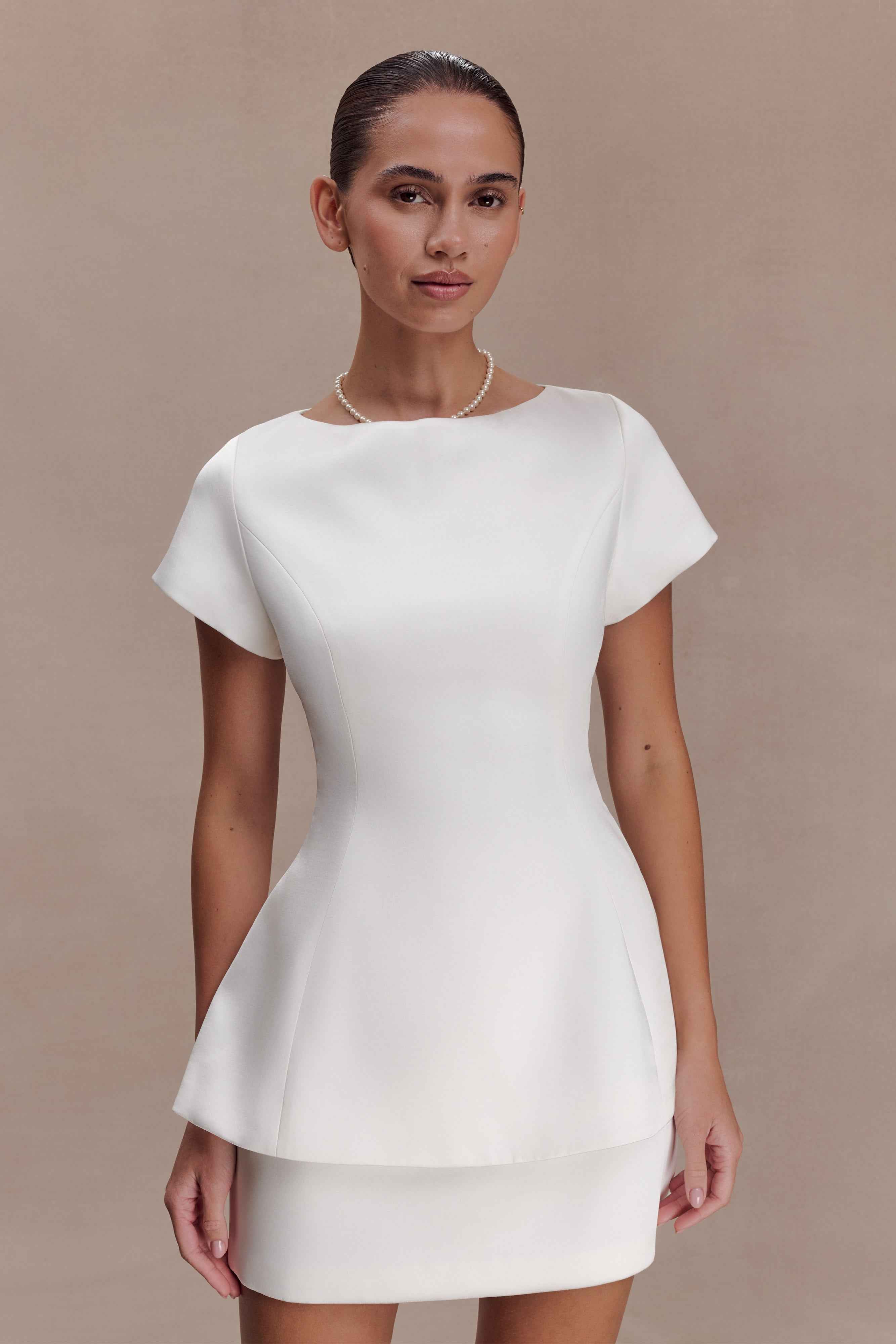 Adeline White Satin Short Sleeve Top