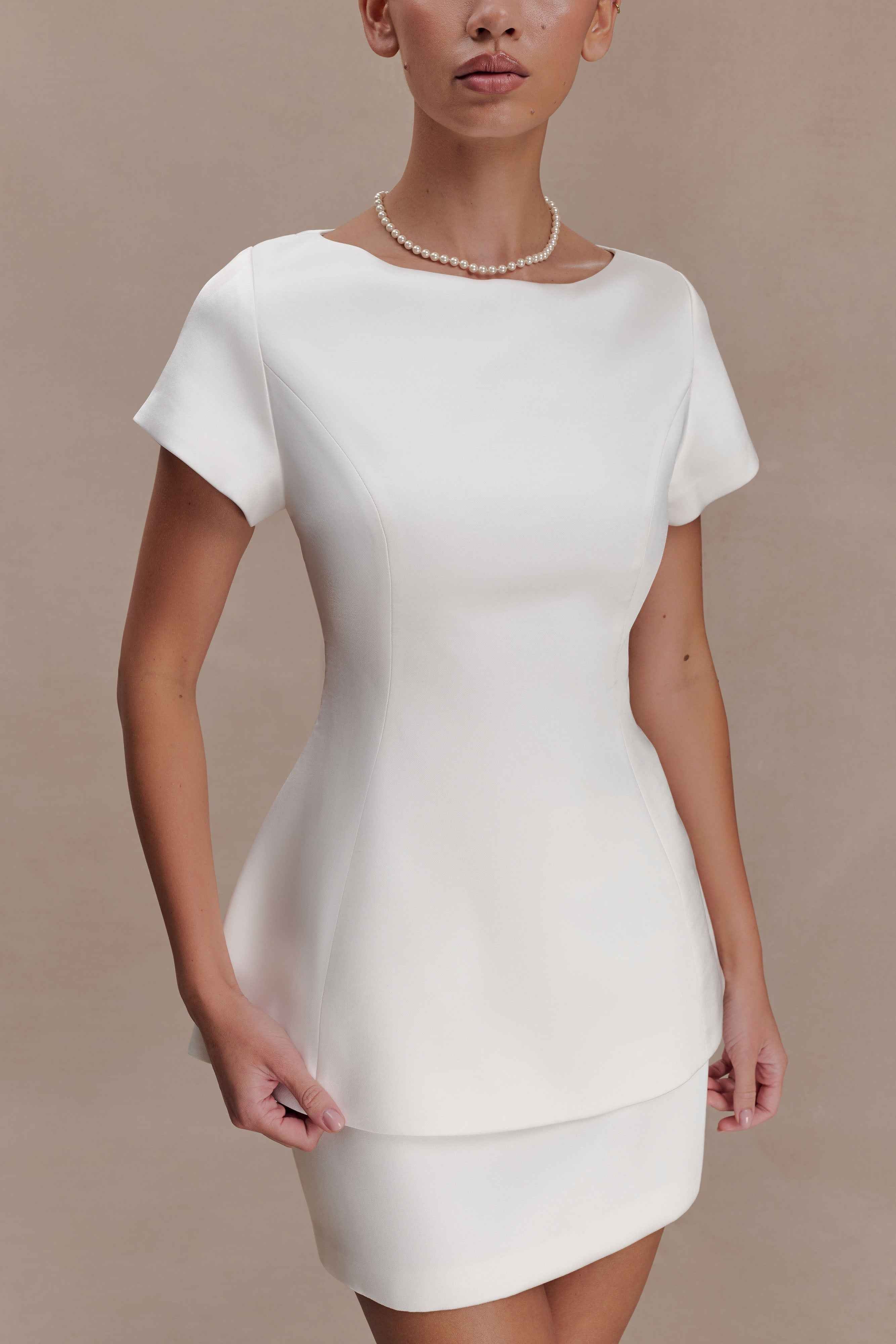 Adeline White Satin Short Sleeve Top