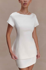 Adeline White Satin Short Sleeve Top