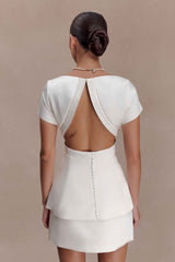 Adeline White Satin Short Sleeve Top