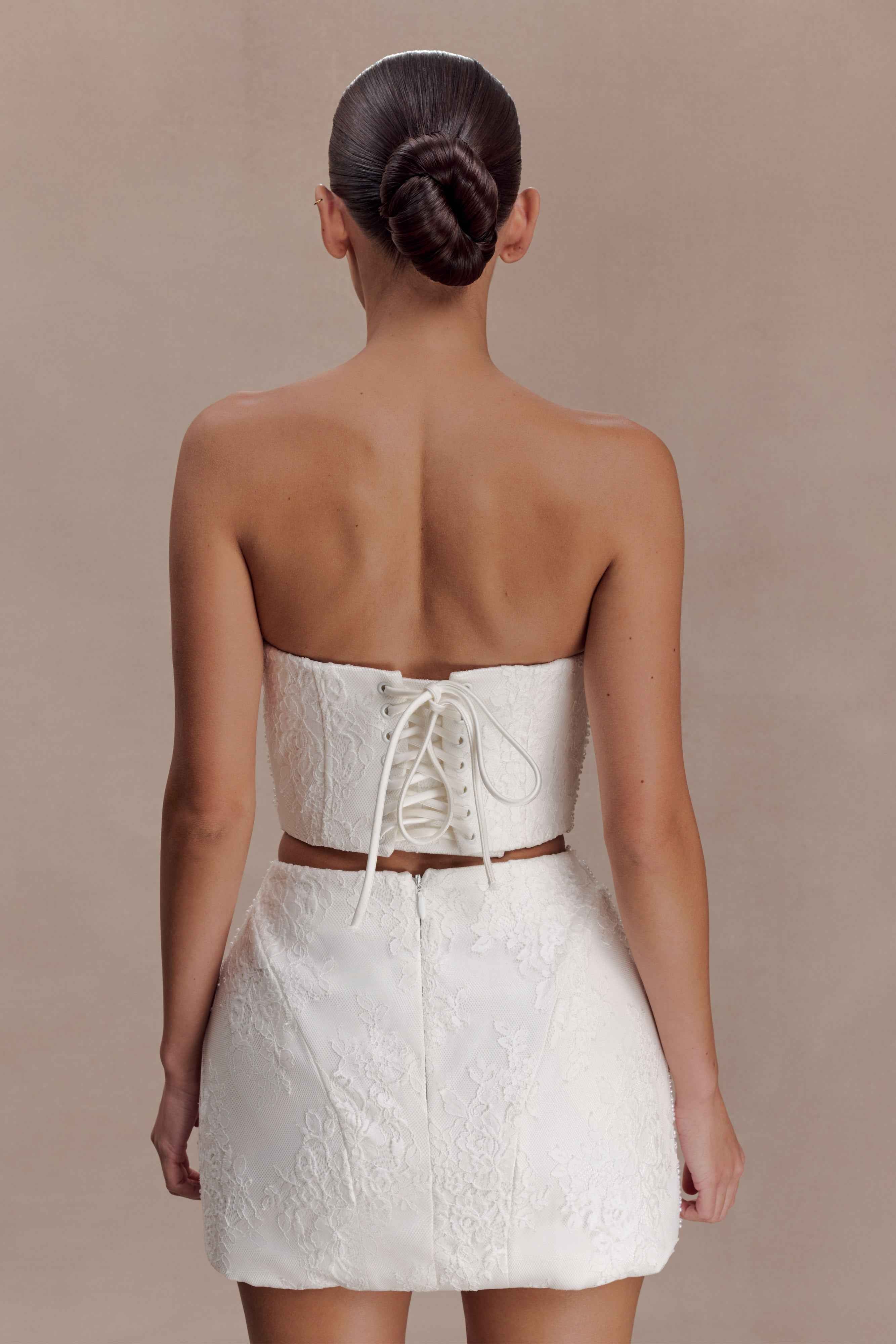 Camille Ivory Beaded Satin & Lace Corset Top