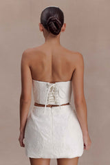 Camille Ivory Beaded Satin & Lace Corset Top